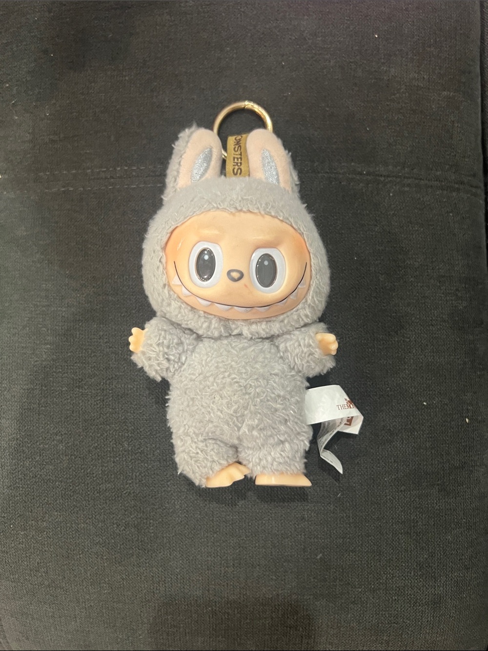 Gray pop mart Labubu monster on key ring